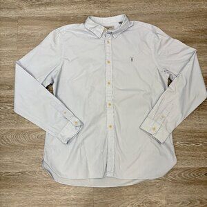 All Saints Blue Classic Polo Rivera Ramskull Logo Stretch Fit Shirt sz XL